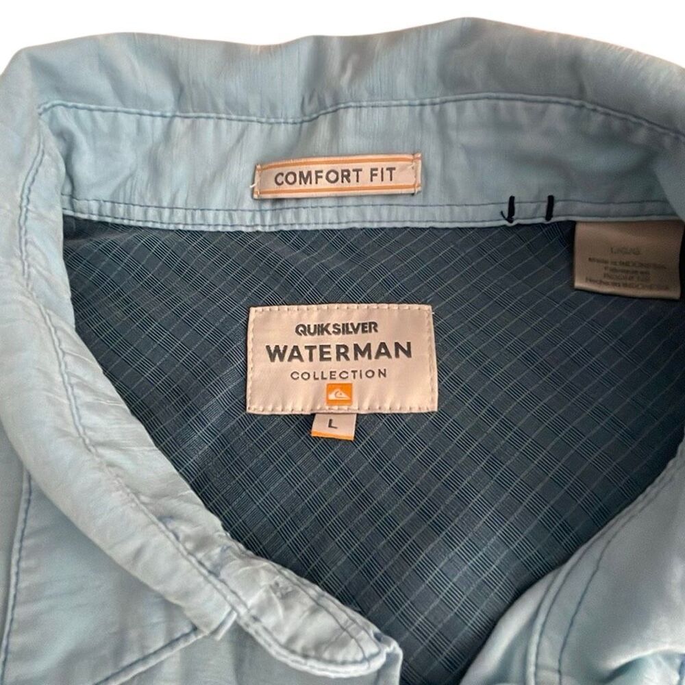 QUIKSILVER Waterman Light Blue Short Sleeve Button Down Shirt - Large - Picture 2 of 6